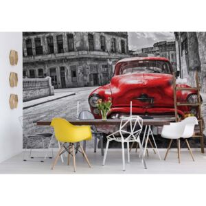 Fotótapéta GLIX - Antik Autó Kuba Havanna Piros Papír tapéta - 254x184 cm