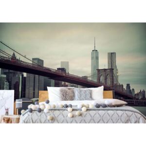 Fotótapéta GLIX - Szépia New York Városra Brooklyn Híd Papír tapéta - 254x184 cm