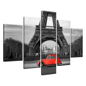 Órás falikép Vörös autó az Eiffel-torony alatt 150x105cm ZP1116A_5H