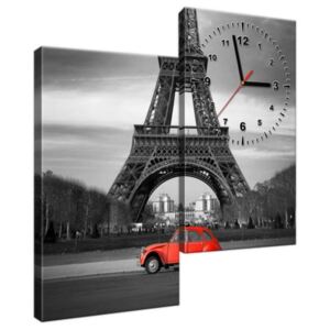Órás falikép Vörös autó az Eiffel-torony alatt 60x60cm ZP1116A_2J