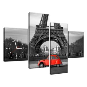 Órás falikép Vörös autó az Eiffel-torony alatt 120x80cm ZP1116A_4E