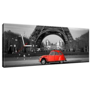 Órás falikép Vörös autó az Eiffel-torony alatt 100x40cm ZP1116A_1I
