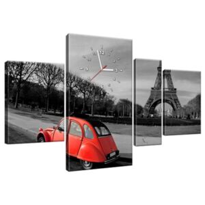 Órás falikép Vörös autó az Eiffel-torony mellett 120x70cm ZP1117A_4AN