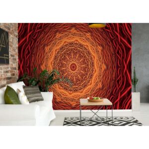 Fotótapéta GLIX - Abstract Mandala Tervezés Narancs Piros Papír tapéta- 184x254 cm