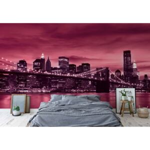 Fotótapéta GLIX - Város Brooklyn Híd New York Rózsaszín Tapet nețesute - 208x146 cm