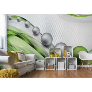 Fotótapéta GLIX - Modern Absztrakt 3D Design Ezüst És Zöld Tapet nețesute - 208x146 cm