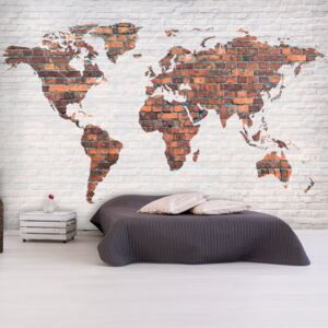 Fotótapéta Bimago - World Map: Brick Wall + Ragasztó ingyen 250x175 cm