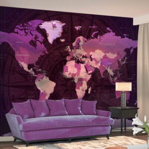 Fotótapéta Bimago - Purple World Map + Ragasztó ingyen 200x140 cm