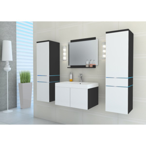 TALUN fürdőszoba összeállítás + mosdó, fekete/magasfényű fehér