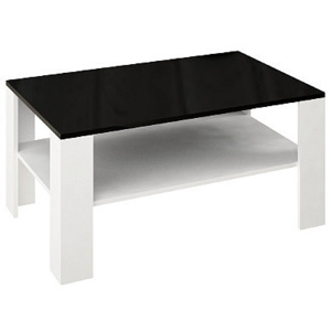 Dohányzóasztal BORRA, 110x52x70, magasfényű fehér /fekete mat