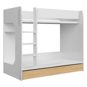 Emeletes ágy BABR13 Fényes fehér + tölgy 80 x 180 cm