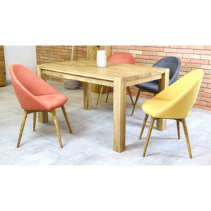 Tömör tölgyfa asztal székekkel négy vagy hat személy részére - 180 x 90 cm / 8 darab / Sárga