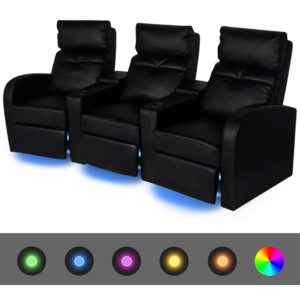 LED 3 személyes műbőr dönthető támlájú fotel fekete