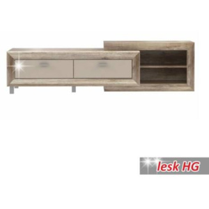 TV asztal/szekrény, antik tölgyfa/bézs extra magas fényű HG, GATIK 131