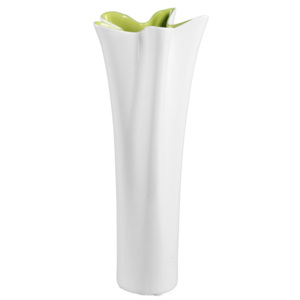 Mica fehér kerámia váza zöld részletekkel, magasság 54,5 cm - Mauro Ferretti