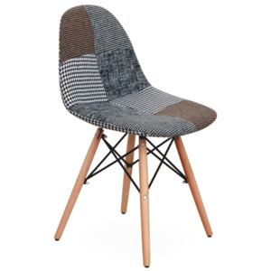 Modern szürke patchwork mintás szék, bükk lábbal - CARREAUX