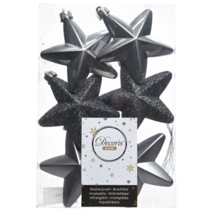 Kaemingk 6 darabos karácsonyfadísz készlet "Csillag", 7,5 cm, sötétszürke, műanyag