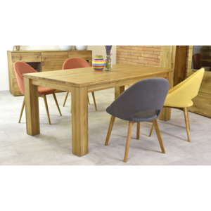 Tömör tölgyfa étkezőasztal és székek - Sárga / 6 darab / 160 x 90 cm