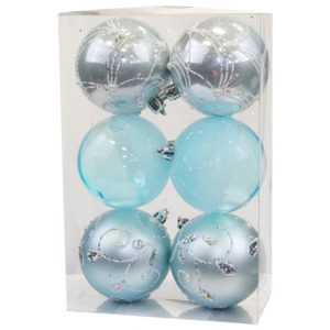Seizis 6 átlátszó, díszített gömbből álló készlet, 8cm, kék