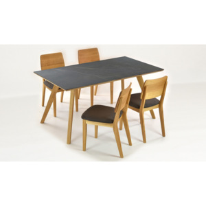 Hatszemélyes Dekton étkezőasztal + Norman tölgy székek - 6 darab / 160 x 90 cm