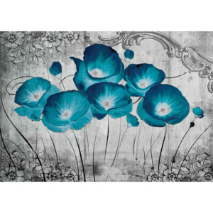 Vintage Flowers Blue Grey Tapéta, Fotótapéta, (368 x 254 cm)