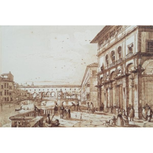 The River Arno with Ponte Vecchio From the Uffizi Terrace Festmény reprodukció, Burci E., (50 x 35 cm)