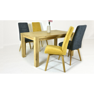 Tölgyfa asztal és sárga, szürke székek - kombináció / 4 darab / 180 x 90 cm