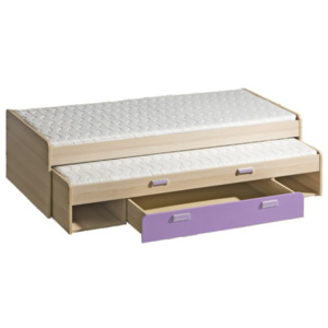 Dupla ágy pótággyal, kőrisfa/ibolyakék, 200x80, EGO L16