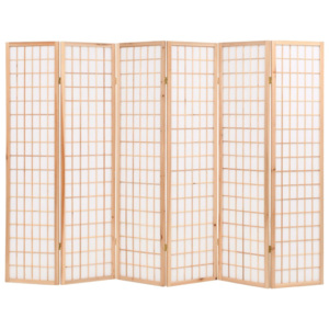 6 paneles, természetes, japán stílusú paraván 240 x 170 cm