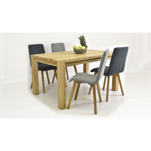 Tömörfa asztal székekkel 140 x 90 cm, Tölgy - 4 darab / Szürke