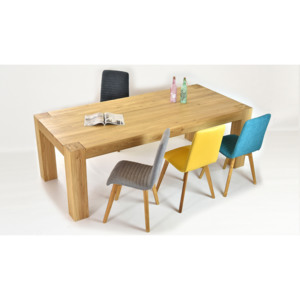 Tömörfa asztal székekkel - Sárga / 180 x 100 cm / 8 darab