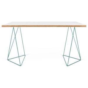 Flow fehér íróasztal zöld lábakkal, hossza 140 cm - TemaHome
