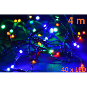 Karácsonyi LED fényfüzér 4m - színes, 40 dióda