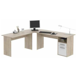 Sarok számítógépasztal, sonoma tölgyfa + fehér, MAURUS MA11