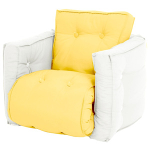 Mini Dice sárga kinyitható gyermek fotel natúr vázzal - Karup