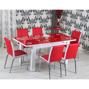 Étkezőgarnitúra 6 székkel Piros+Fehér