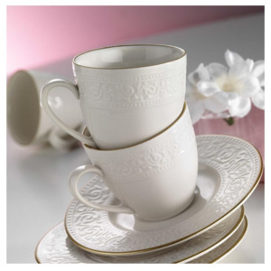 Simple White porcelán csésze és csészealj, 6 darabos készlet