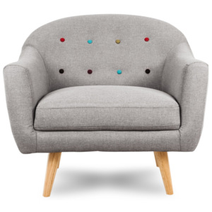 Skandináv világosszürke fotel, színes gombokkal - DANDY