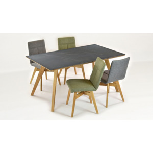 Jídelní stůl dekton Golem + židle dub Arona - zöld / 160 x 90 cm / 4 darab