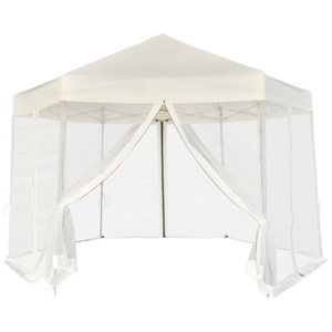 3,6x3,1 m hatszög alapú pop up party sátor 6 oldalfallal, krémfehér színben