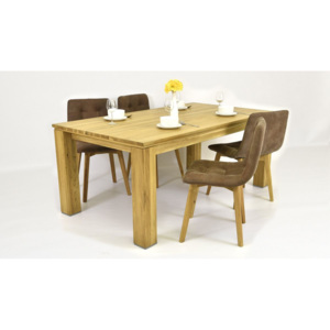 Tömör tölgyfa asztal és bőr székek - 160 x 90 cm / 4 darab