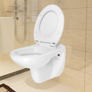 Fehér kerámia fali WC lágyan csukódó fedéllel