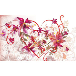 Vászonkép: Szívek és absztrakt virágok - 75x100 cm