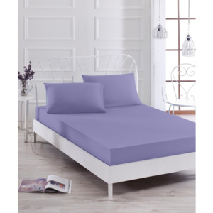 Basso Purple lila elasztikus lepedő és párnahuzat szett egyszemélyes ágyhoz, 100 x 200 cm