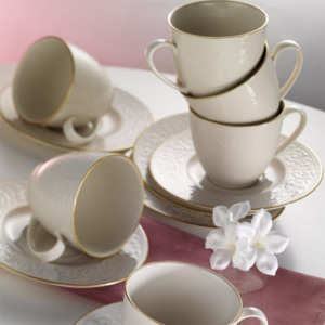 Simple Gold porcelán csésze és csészealj, 6 darabos készlet