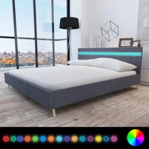 Sötétszürke szövetkárpitos ágy LED-del 160 x 200 cm