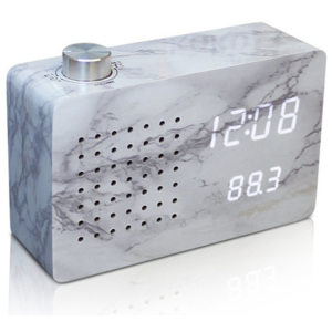 Click Clock márvány ébresztőóra fehér LED kijelzővel és rádióval - Gingko