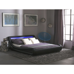Beliani Fekete műbőr designer ágy LED világítással 180 x 200 cm AVIGNON