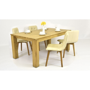 Masszív tölgyfa asztal és bőr székek - 180 x 90 cm / 6 darab