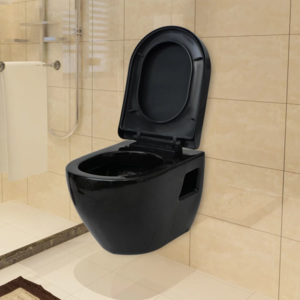 Fekete falra szerelhető kerámia WC